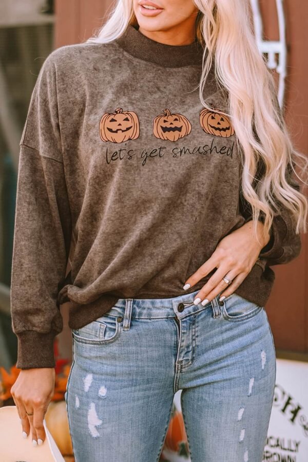 Brown Let’s Get Smashed Halloween Pumpkin Graphic Sweatshirt