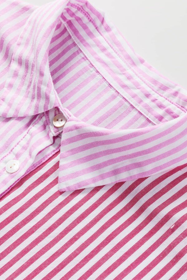 Pink Stripe Striped Patchwork Ruffled Hem Button up Shirt