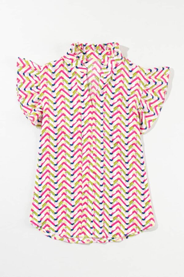 Multicolour Chevron Print Ruffled Sleeve Blouse