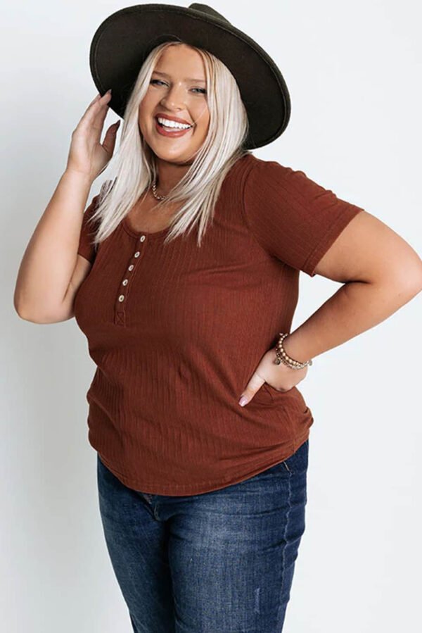 Chestnut Plus Size Ribbed Knit Henley Tee