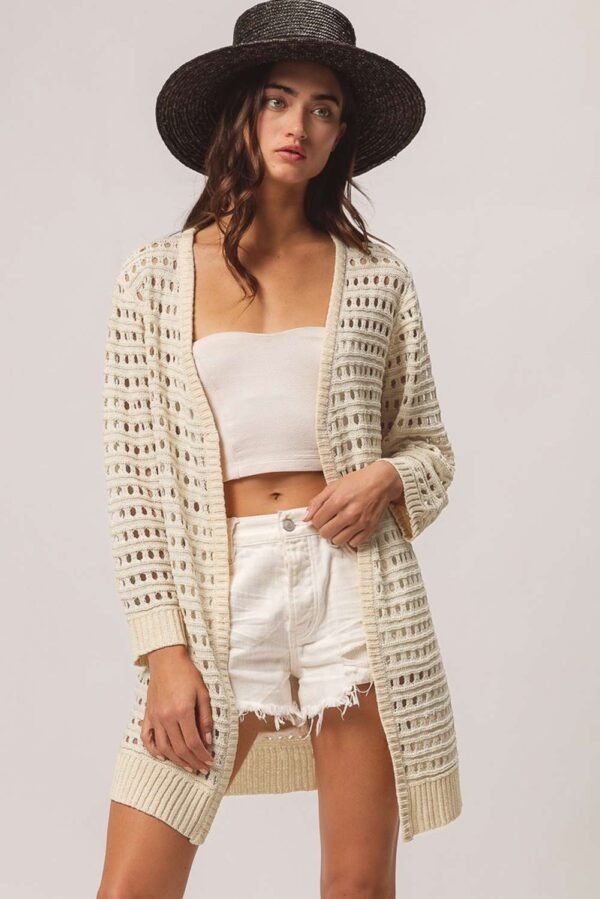 Apricot Solid Color Open Knit Textured Cardigan