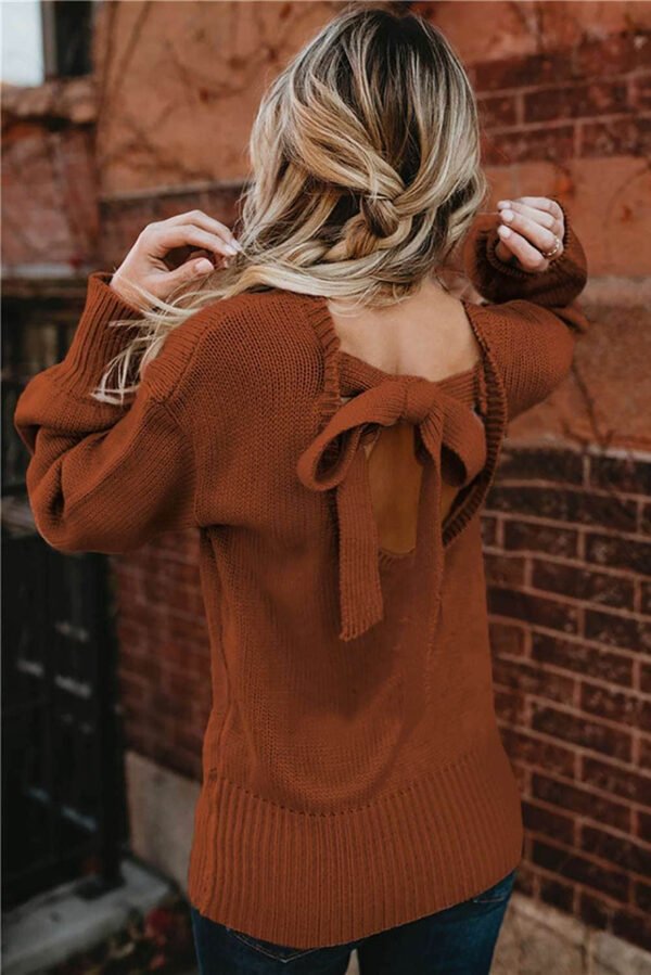 Hollow-out Back Sweater with Tie