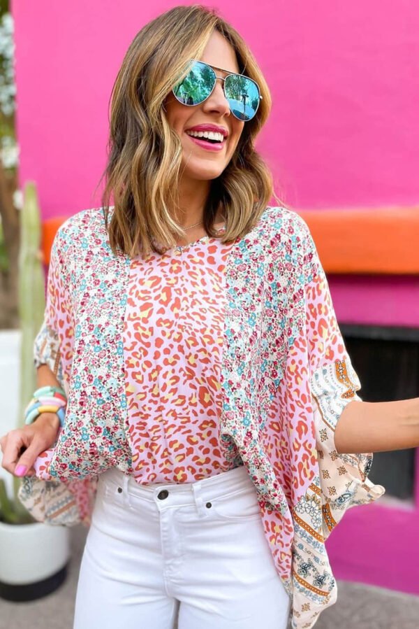 Multicolor Animal Floral Mix Print Cape Top