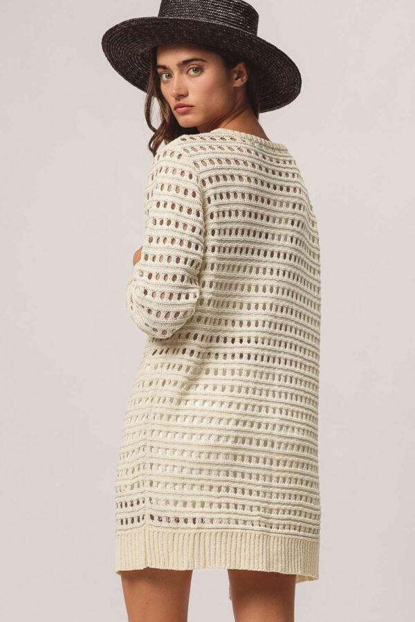 Apricot Solid Color Open Knit Textured Cardigan