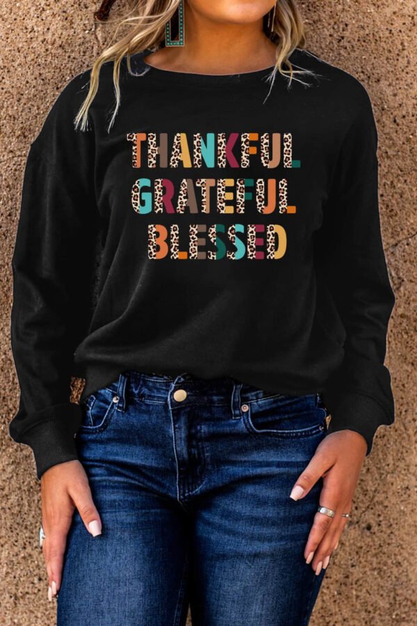 Black THANKFUL GRATEFUL BLESSED Pattern Sweatshirt