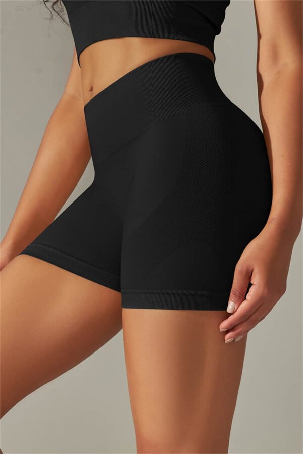 Black Solid Color High Waist Tummy Control Active Shorts