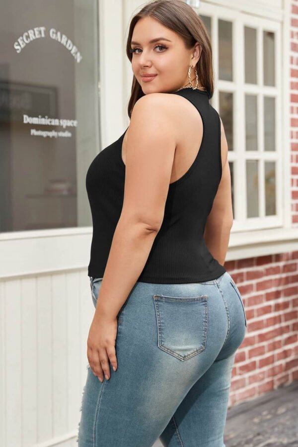 Black Plus Size Zipper Front Racerback Ribbed Tank Top