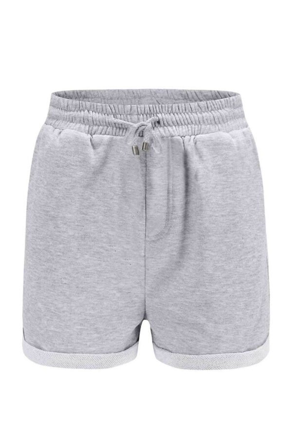 Gray Tie Waist Side Pockets Cuffed Lounge Shorts