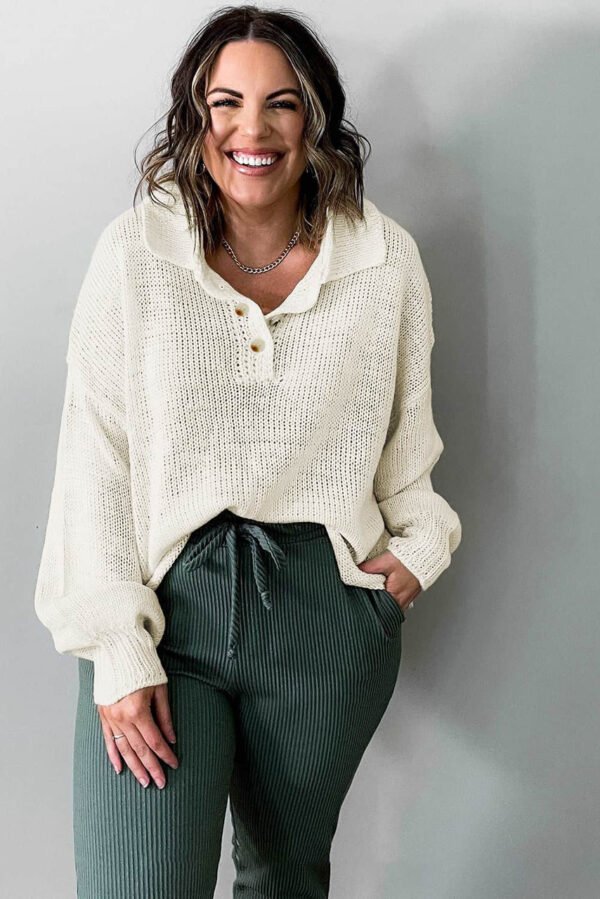 Beige Plus Size Polo Sweater