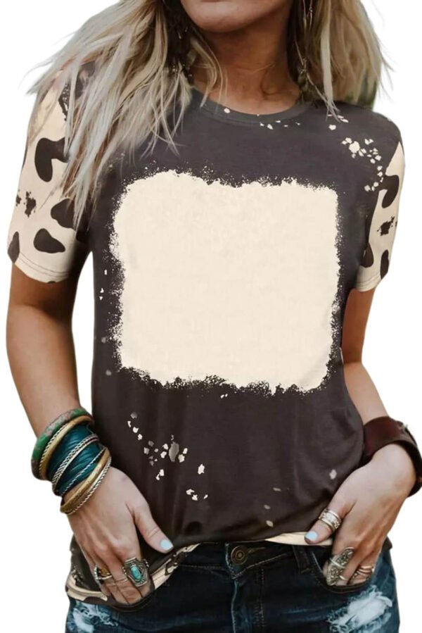 Black Tie Dye Bleached Crew Neck Short Sleeves T-shirt