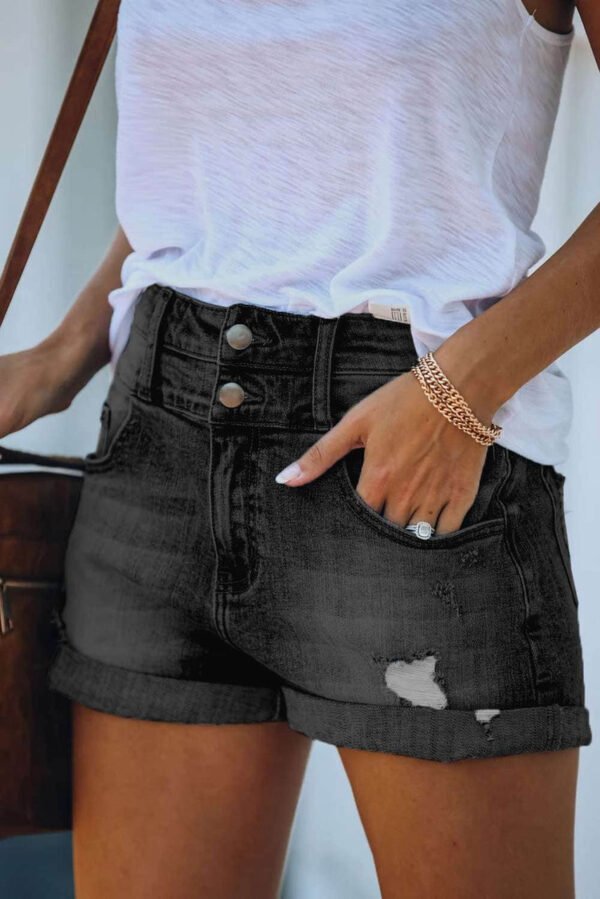 Gray Cuffed High Rise Denim Shorts