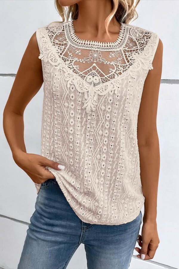 Apricot Guipure Lace Crochet Keyhole Back Tank Top