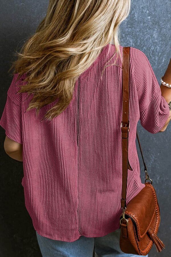 Rose Pink Textured V-Neck Dropped Shoulder Plus T-Shirt