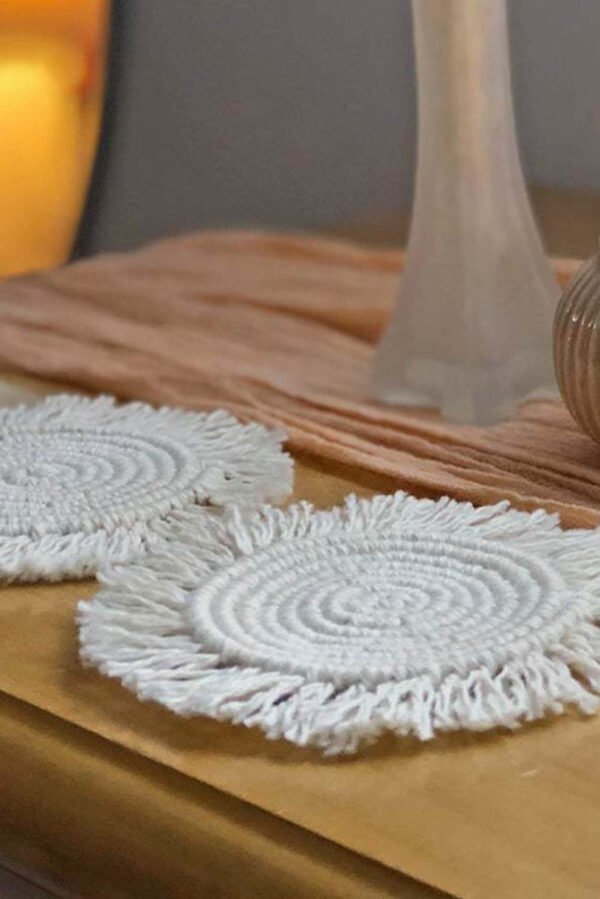 Beige Boho Tassel Macrame Placemats 15*15cm