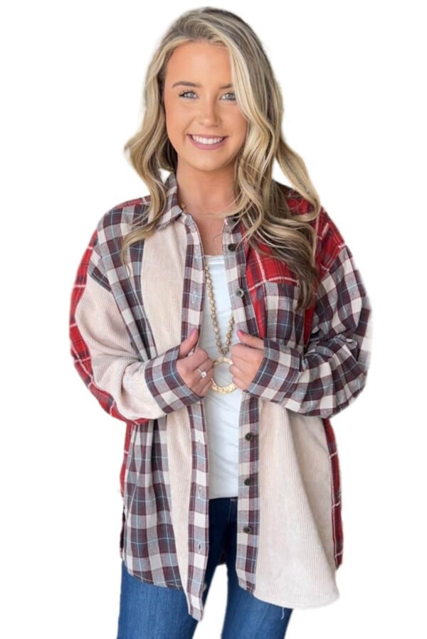 Plaid Corduroy Patchwork Shacket