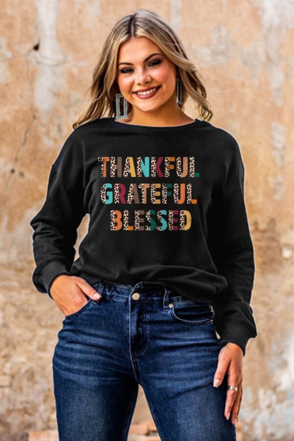 Black THANKFUL GRATEFUL BLESSED Pattern Sweatshirt