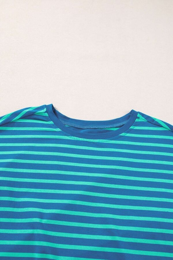 Blue Stripe Colorblock Patchwork Baggy T Shirt