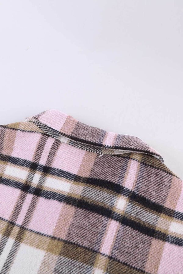 Pink Geometric Plaid Print Pocketed Shirt
