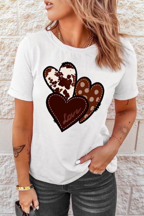 White Valentine’s Western Fashion Day Heart Print T-shirt