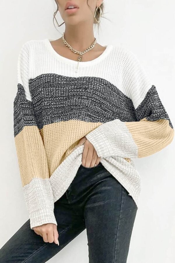 Multicolour Color Block Drop Shoulder Knit Sweater