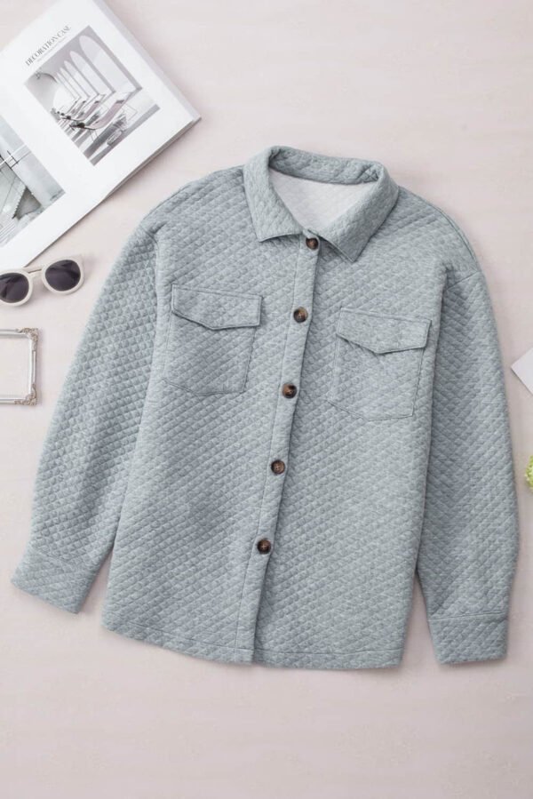 Gray Lattice Texture Retro Flap Pocket Button Shacket