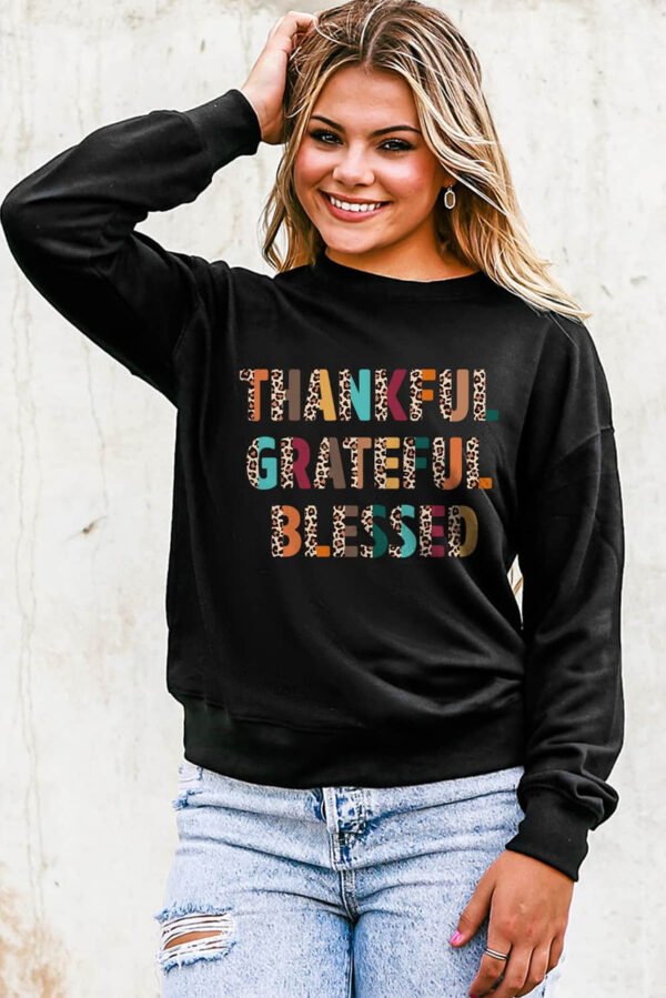 Black THANKFUL GRATEFUL BLESSED Pattern Sweatshirt