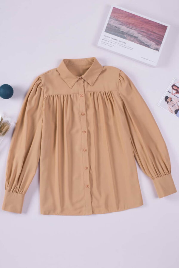 Khaki Solid Button-up Loose Long Sleeve Shirt