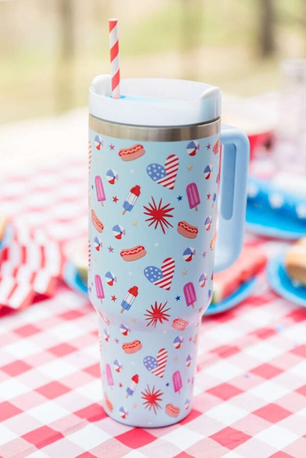 Beau Blue Flag Day Fun Pattern Cup with Handle 40oz