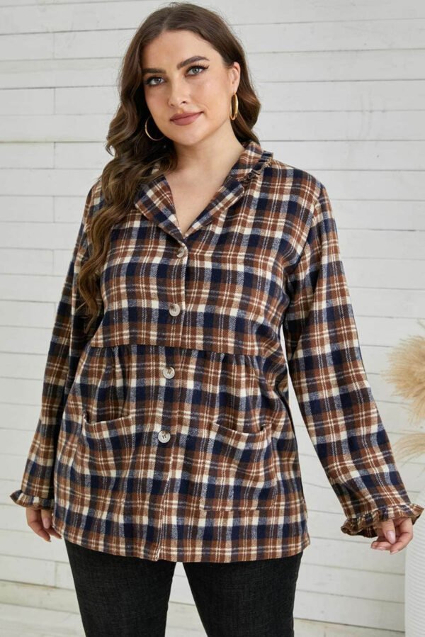 Plaid Print Button-up Turn Down Collar Plus Size Coat