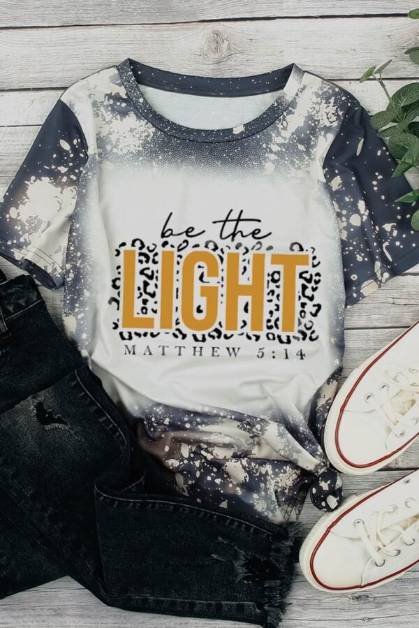 Multicolor LIGHT Letter Leopard Print Color Block Short Sleeve Top