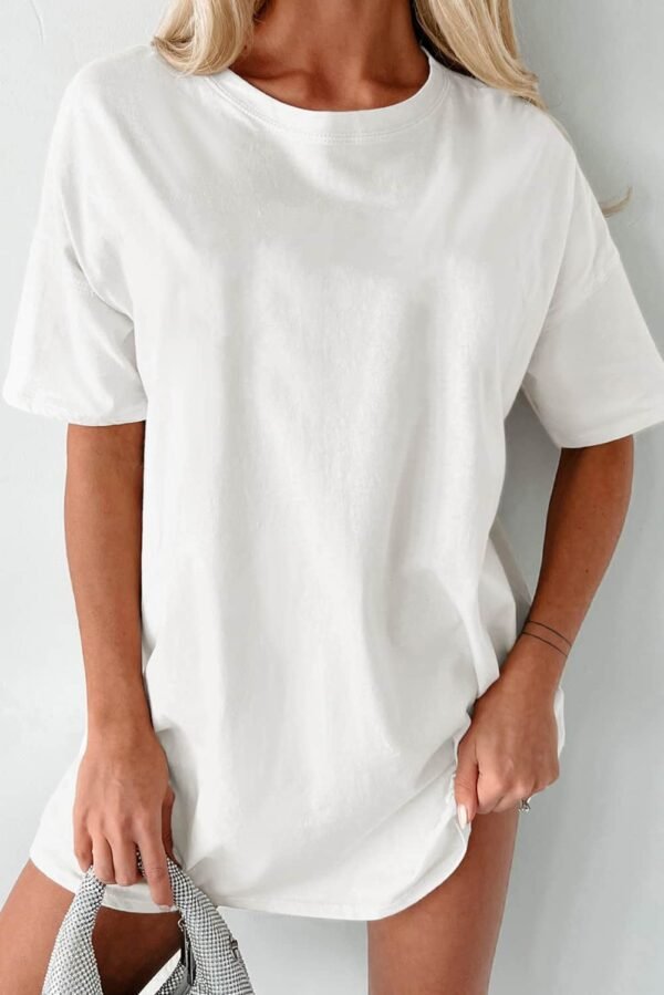 White Solid Color Round Neck Basic Tunic T Shirt