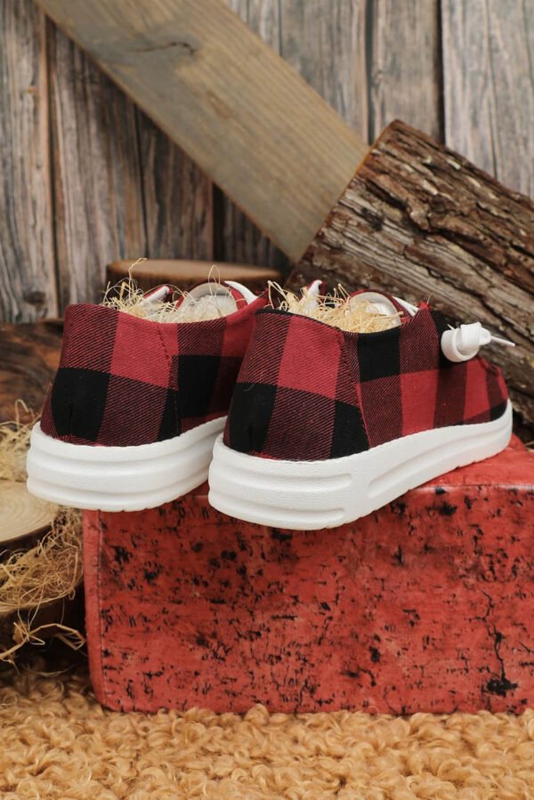 Red Vintage Plaid Lacing Decor Flat Shoes