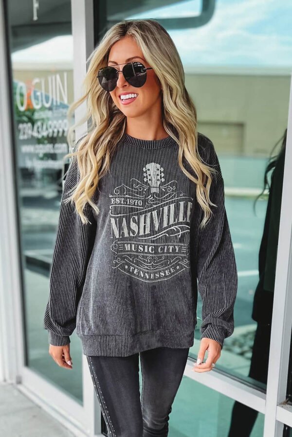 Black NASHVILLE MUSIC CITY Corded Graphic Sweatshirt