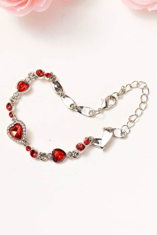 Fiery Red Heart-shape Gem Valentines Fashion Bracelet