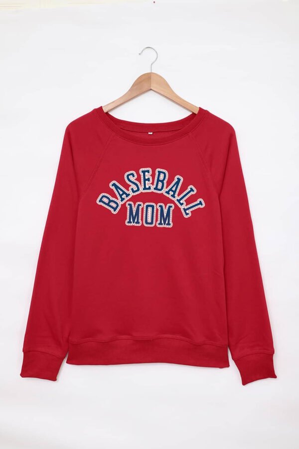 Red Baseball Mom French Terry Cotton Blend Sweatshirt