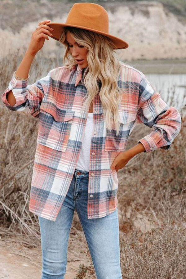 Plaid Print Pocket Buttoned Shacket