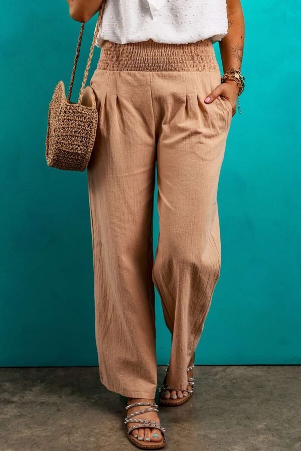 Clay Smocked Waist Loose Straight Leg Pants