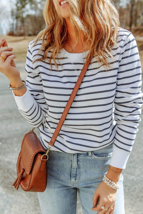 Striped Print Ribbed Trim Long Sleeve Top