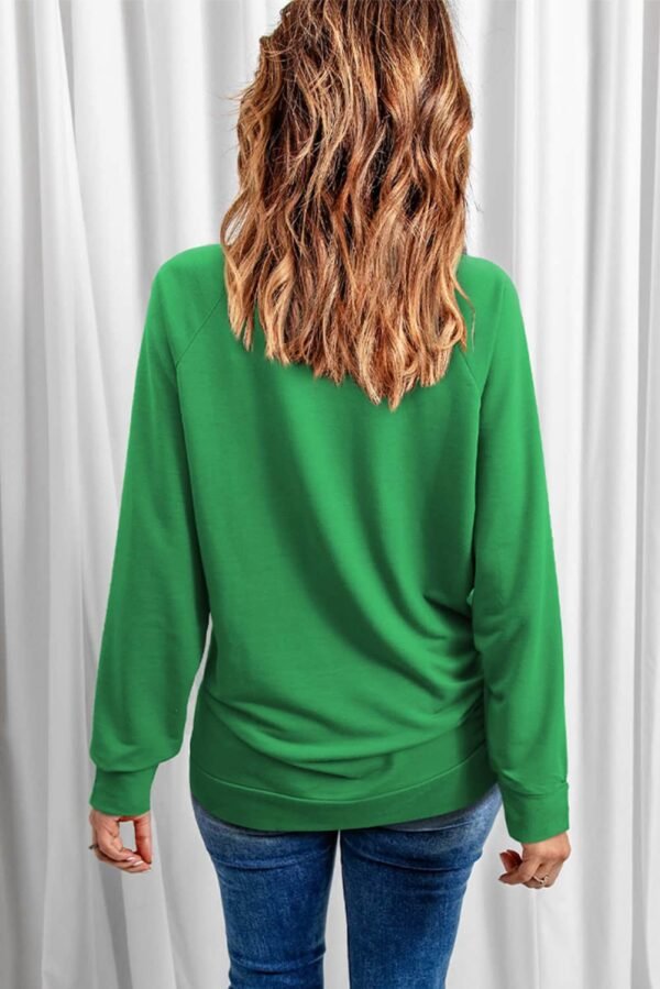 Green LOVE Clover Print Raglan Sleeve Pullover Sweatshirt