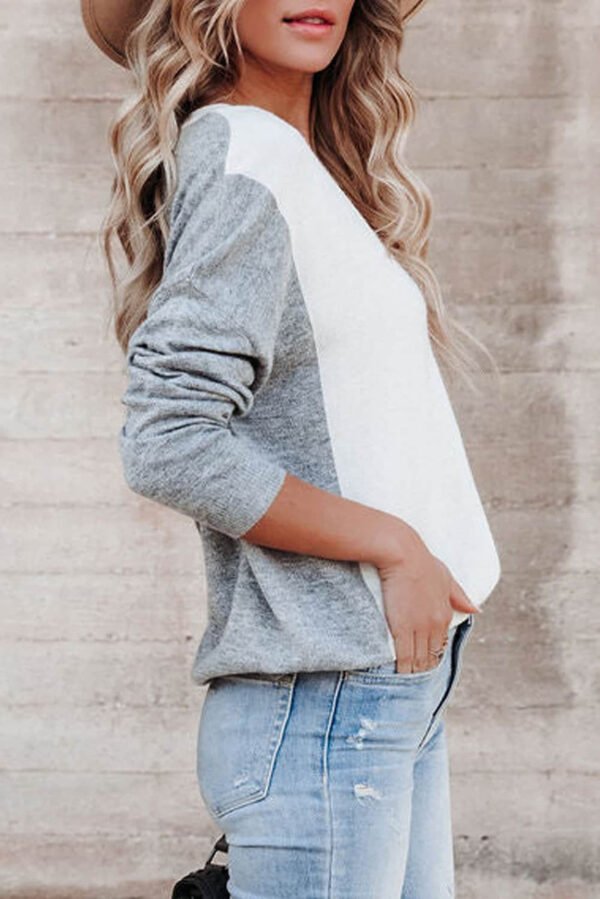 Apricot V-neck Color Block Loose Sweater