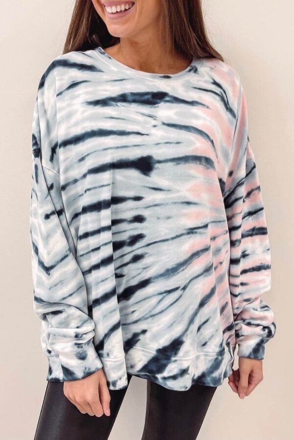 Sky Blue Tie-Dye Crewneck Long Sleeve Shift Pullover