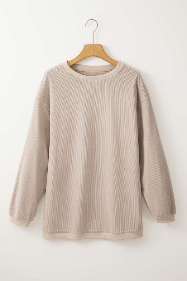 Smoke Gray Ribbed Corduroy Oversized Sweatshirt