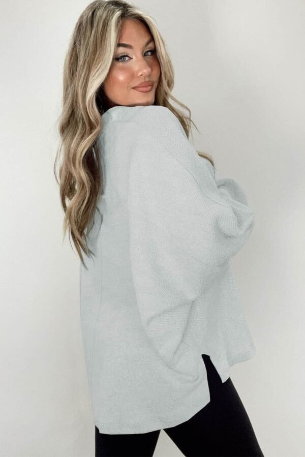 Gray Oversized Flap Pockets Button Collared Sweatshirt