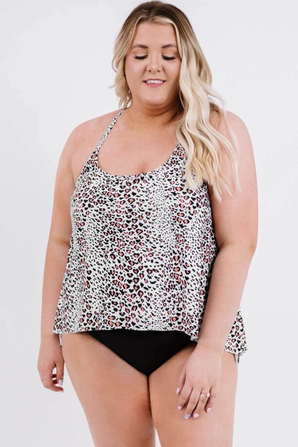 Scoop Neck Racerback Leopard Plus Size Tankini