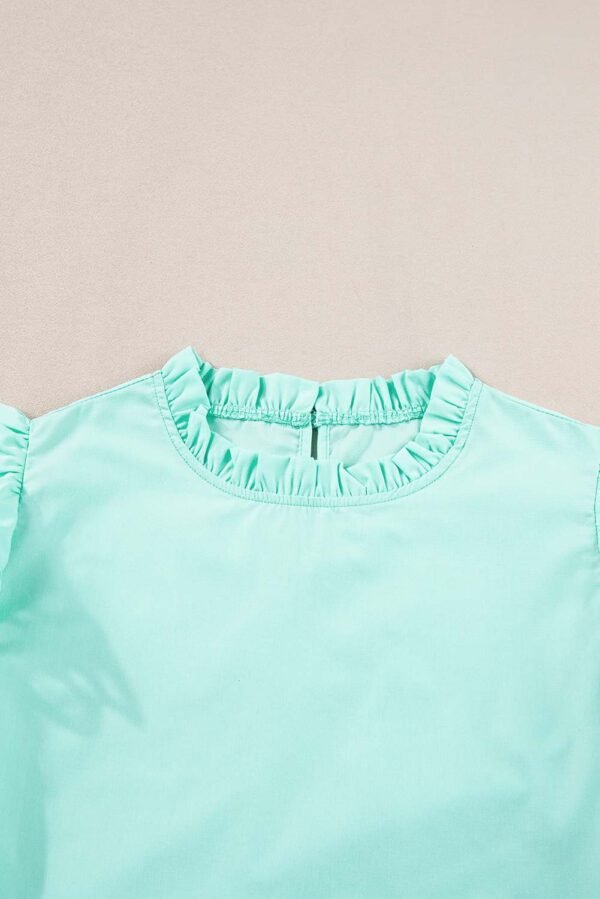 Mint Green Layered Ric Rac Cap Sleeve Frilled Neck Blouse