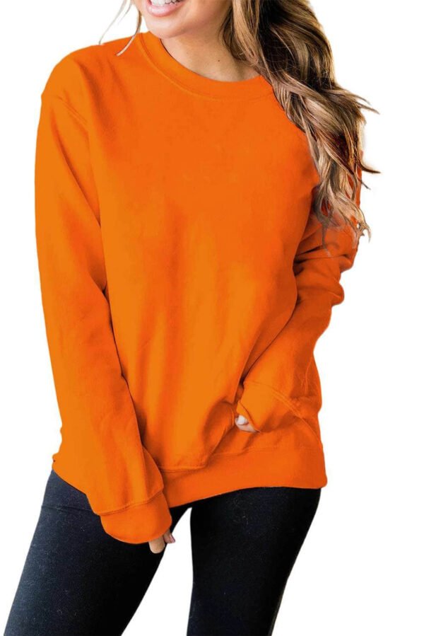 Orange Plain Crew Neck Pullover Sweatshirt