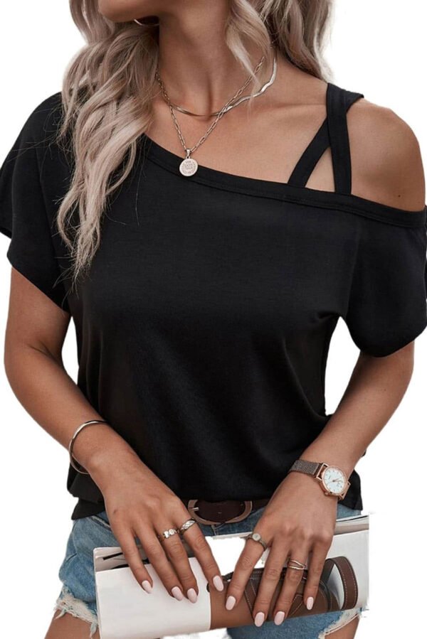 Black Asymmetric Criss Cross One Shoulder T Shirt