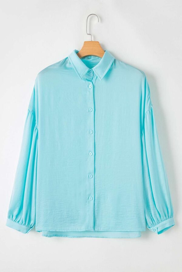 Iceland Blue Solid Puff Sleeve Loose Fit Buttoned Shirt