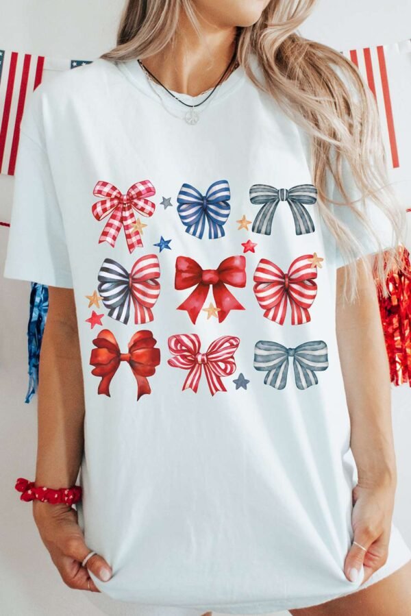 White Stripe and Star Bowknot Graphic Tee