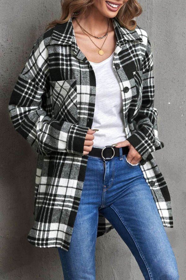 Black Grid Print Boyfriend Shirt Coat